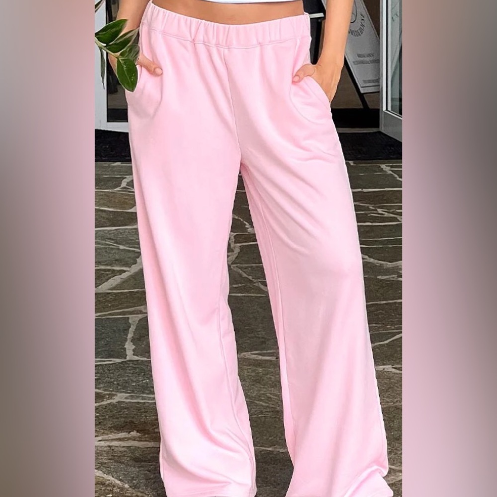 Beginning Boutique Pink Wide Leg Track Pants Sweat Pants